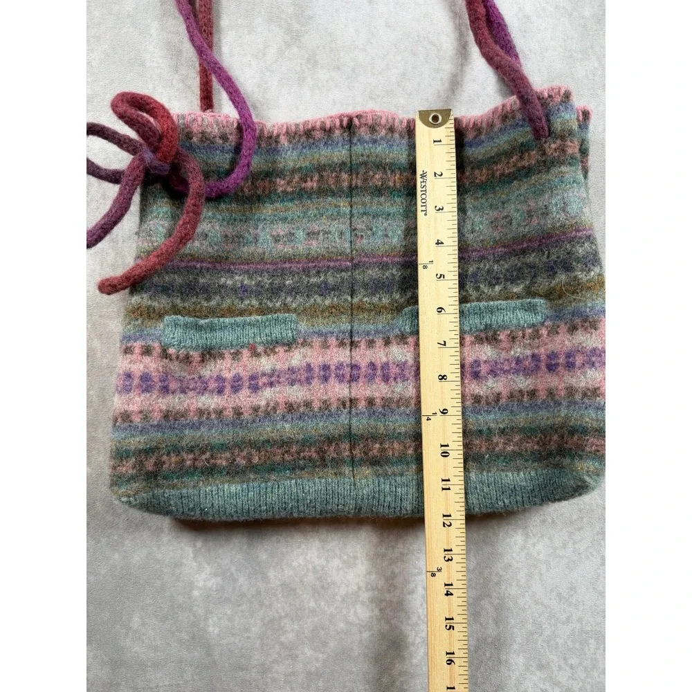 Handmade Felted Wool Tote Bag Multicolor Fair Isle Boho Shoulder Purse Pockets